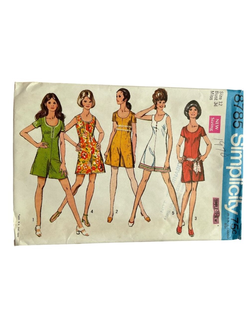 Vintage 70s Simplicity 8785 Sewing Pattern Size 12 Mini-Pantdress Retro CUT